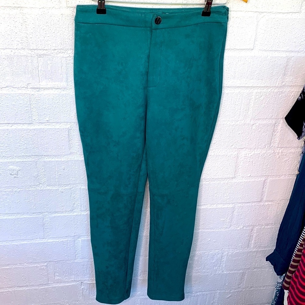Avec Les Filles by Anthropologie Teal Blue Skinny Suede Pull On Pants size Small